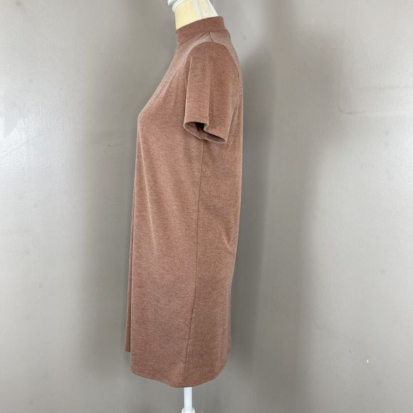 Women Dress Shirt Small Brown Stretch short sleeve Forever 21 Mini Shift - Picture 4 of 10